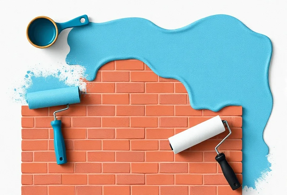 Outils de peinture disposés dans l'ordre des étapes du chantier