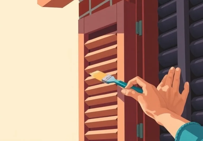 Mise en peinture au pinceau de volets et d'encadrements en bois