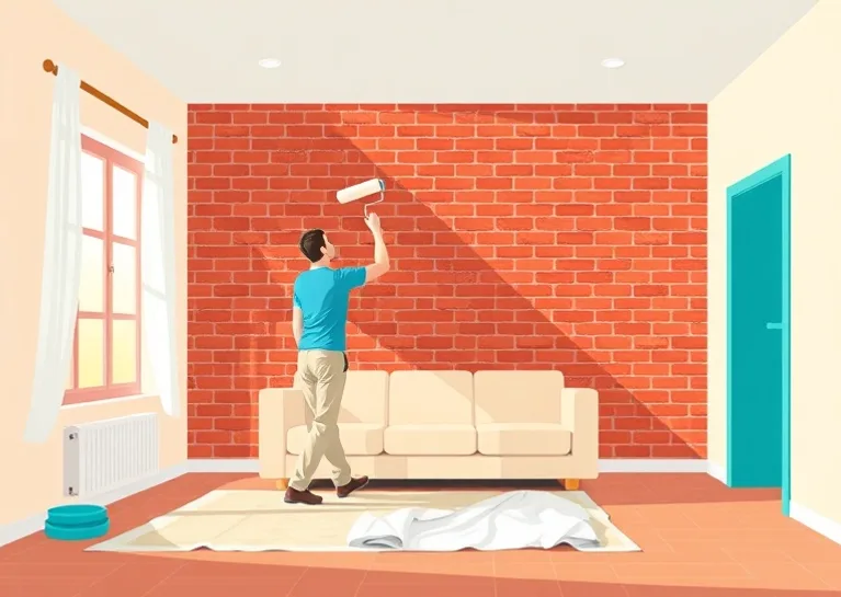 Peintre appliquant la peinture au rouleau sur un mur de salon